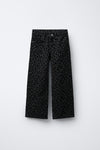 FLOCKED ANIMAL PRINT WIDE LEG JEANS