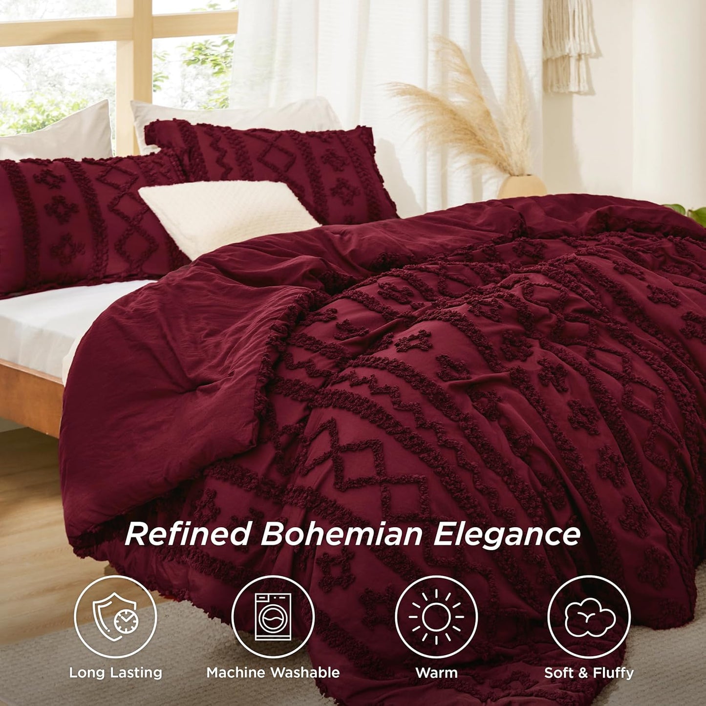 Tufted Boho Comforter Set Queen Size