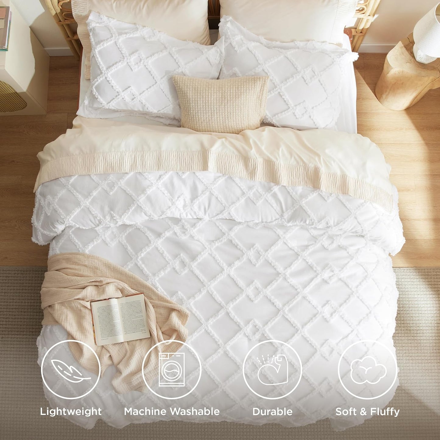 Tufted Boho Comforter Set Queen Size