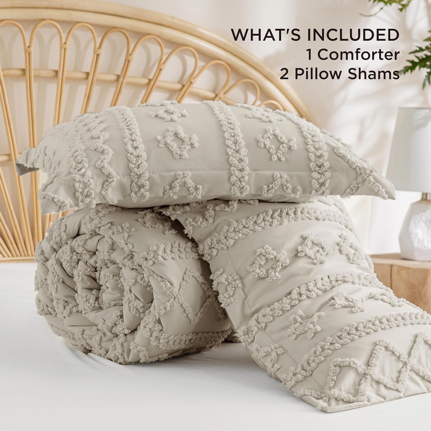 Tufted Boho Comforter Set Queen Size