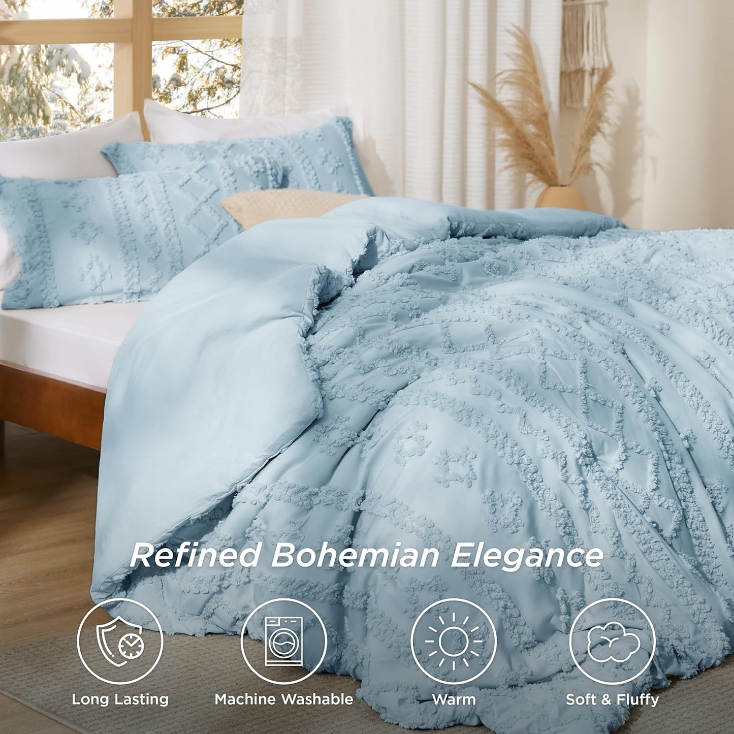 Tufted Boho Comforter Set Queen Size
