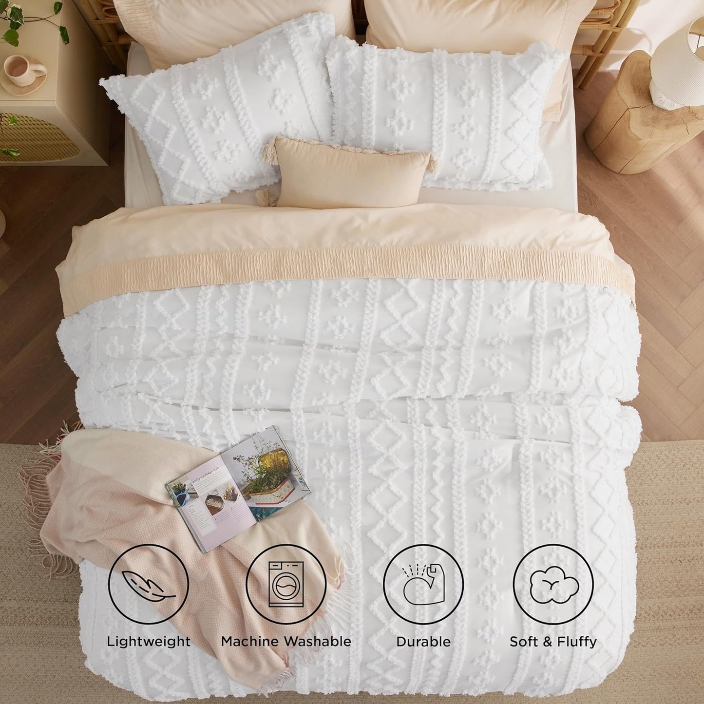 Tufted Boho Comforter Set Queen Size