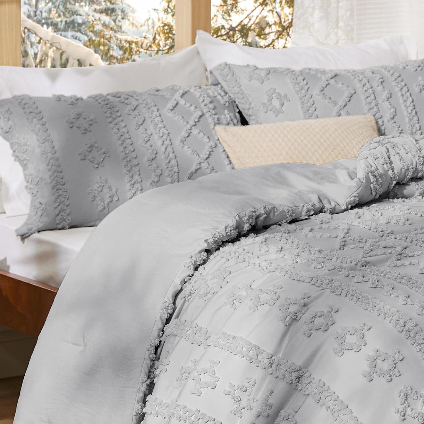 Tufted Boho Comforter Set Queen Size