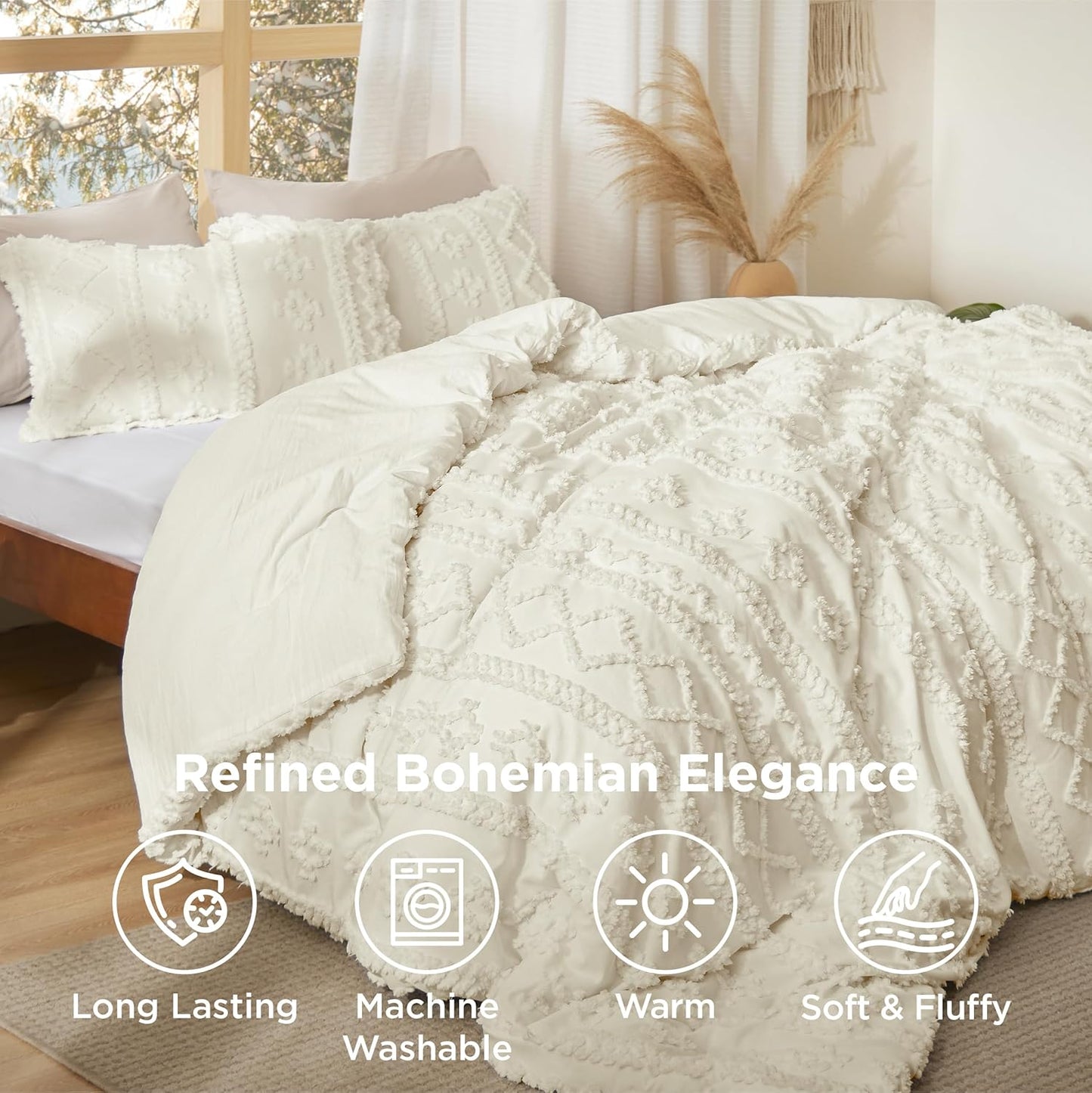 Tufted Boho Comforter Set Queen Size