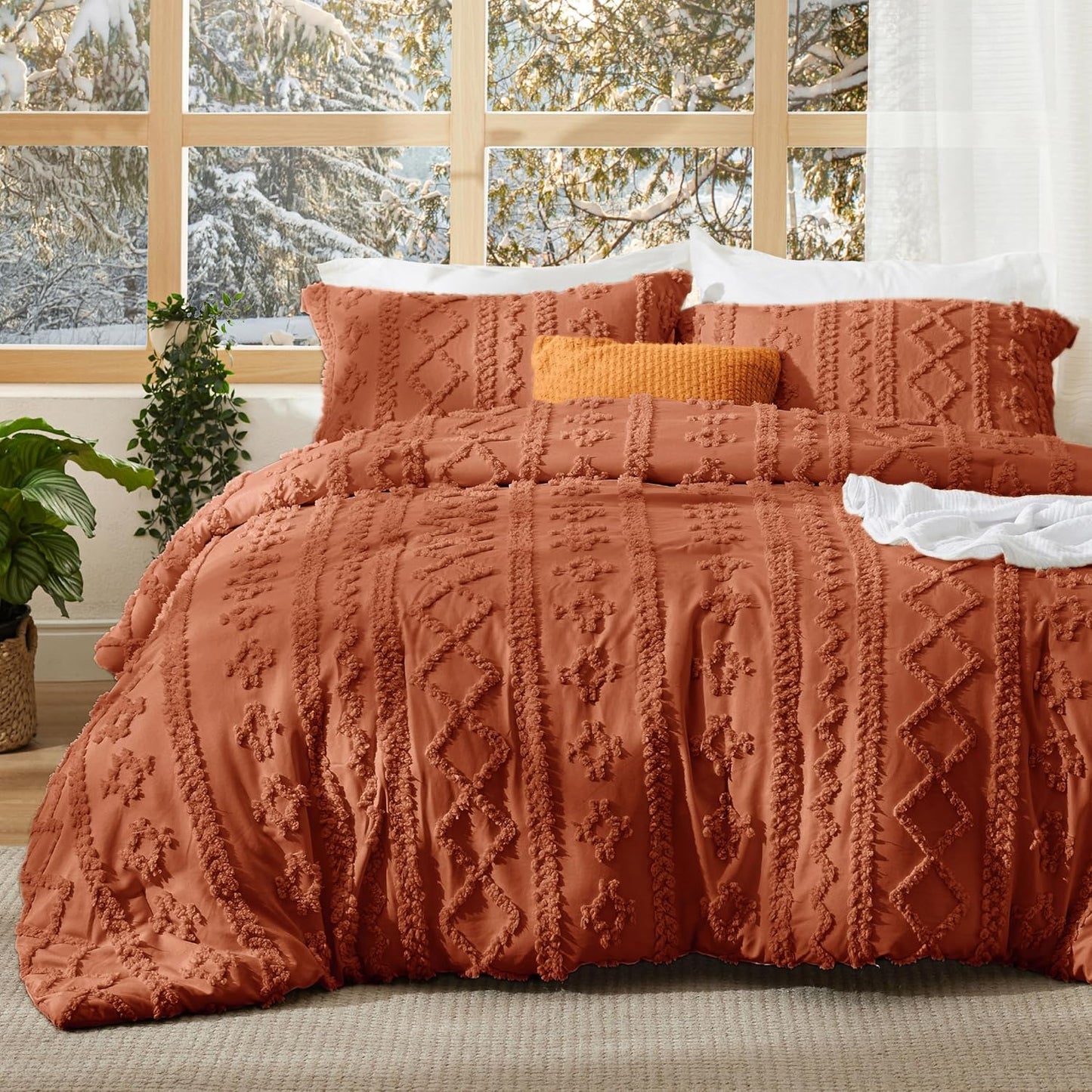 Tufted Boho Comforter Set Queen Size