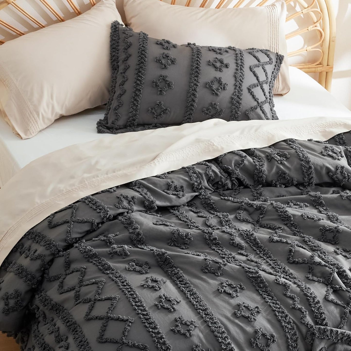 Tufted Boho Comforter Set Queen Size