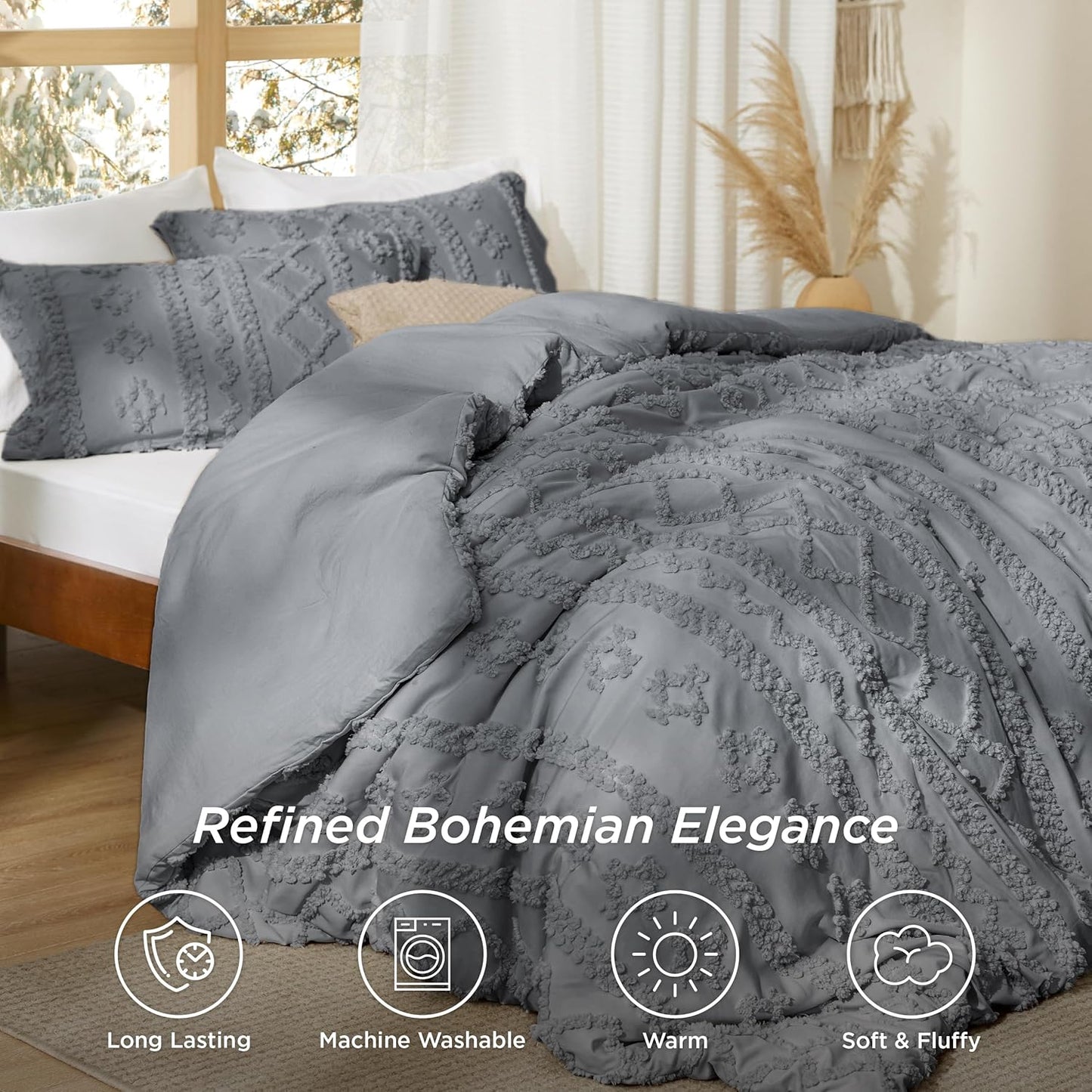 Tufted Boho Comforter Set Queen Size