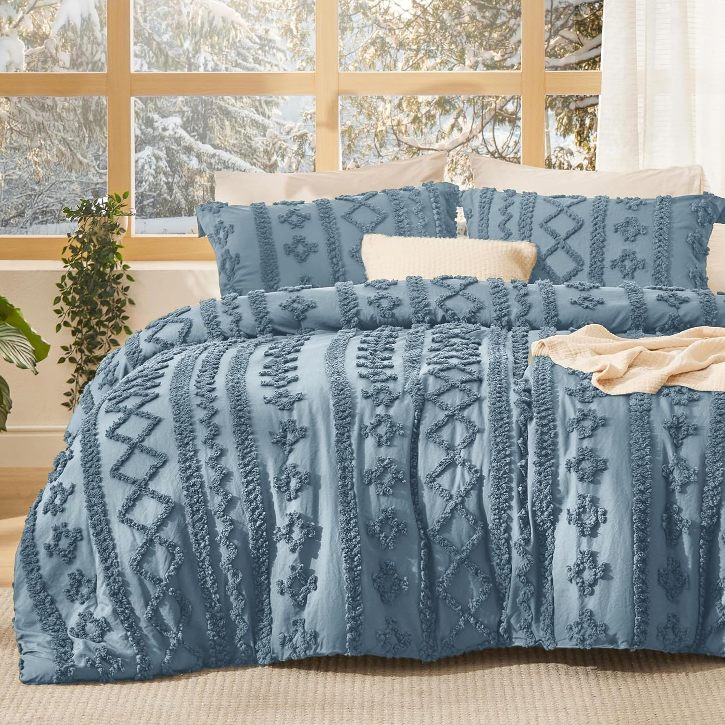 Tufted Boho Comforter Set Queen Size