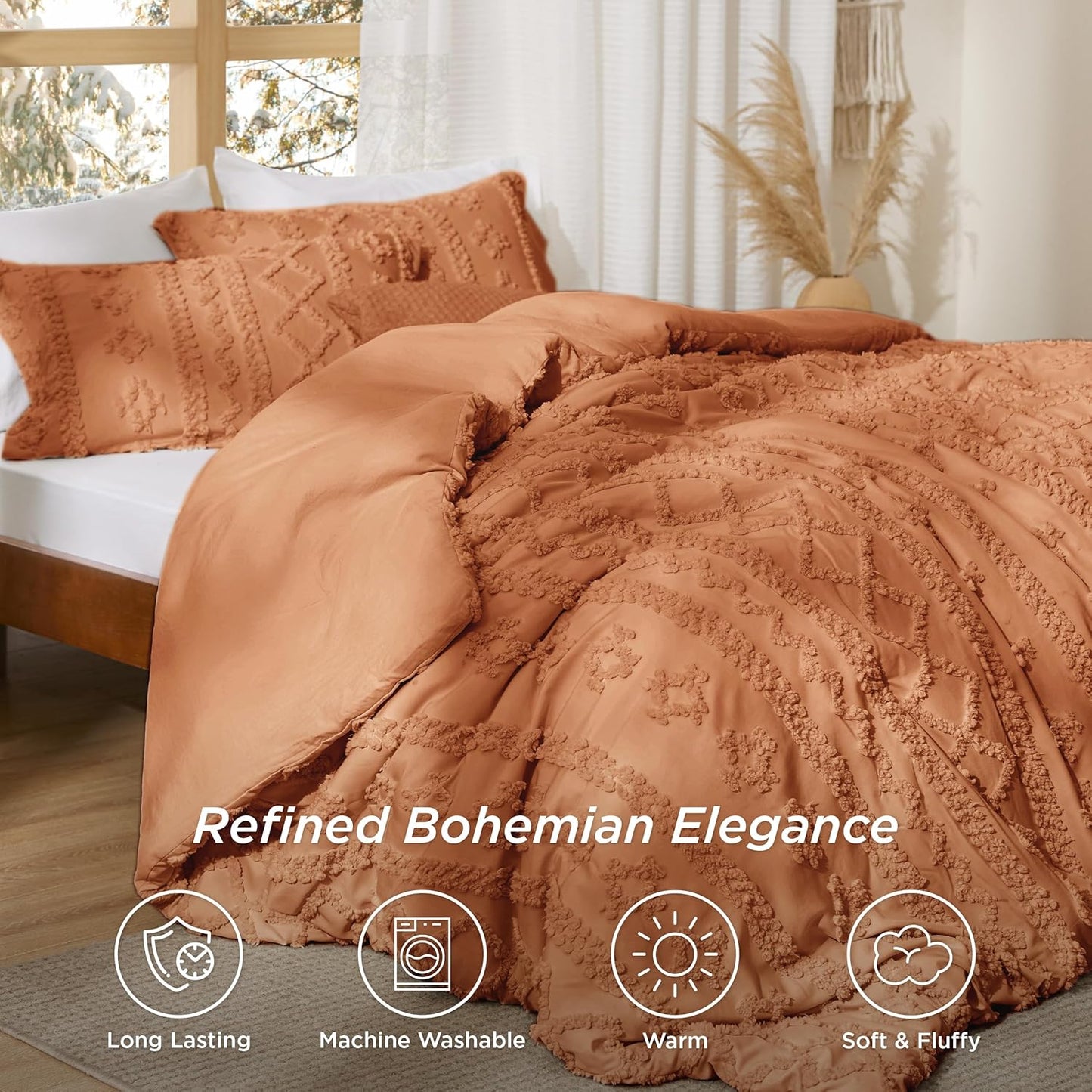 Tufted Boho Comforter Set Queen Size