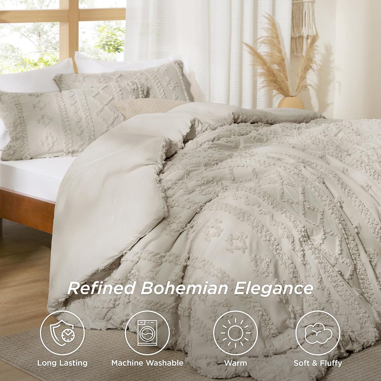 Tufted Boho Comforter Set Queen Size