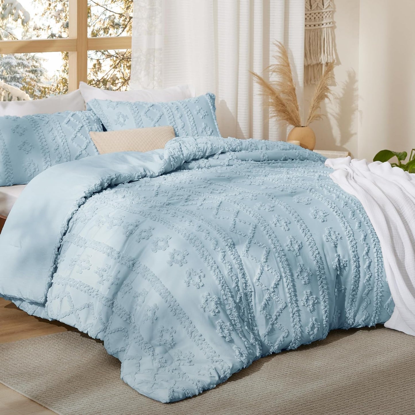 Tufted Boho Comforter Set Queen Size