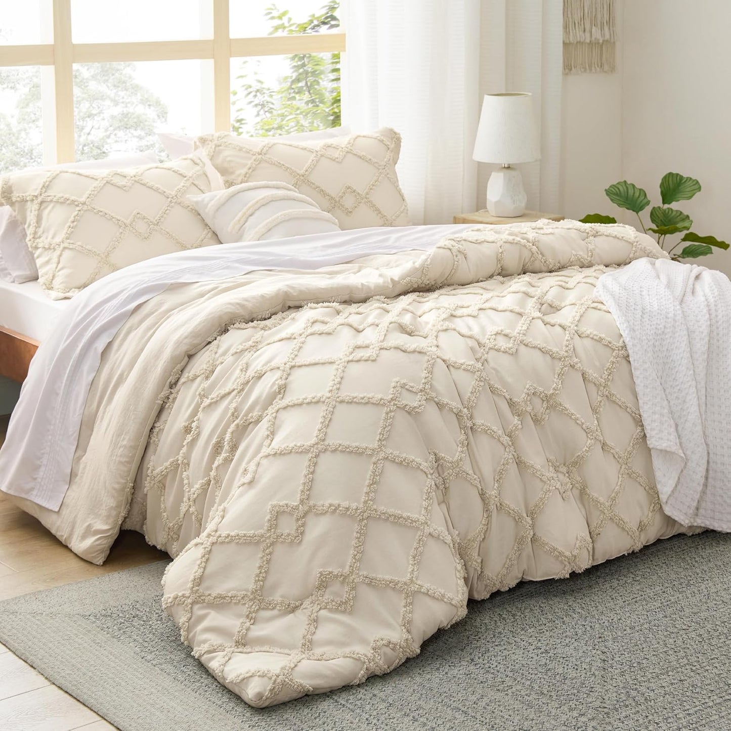 Tufted Boho Comforter Set Queen Size