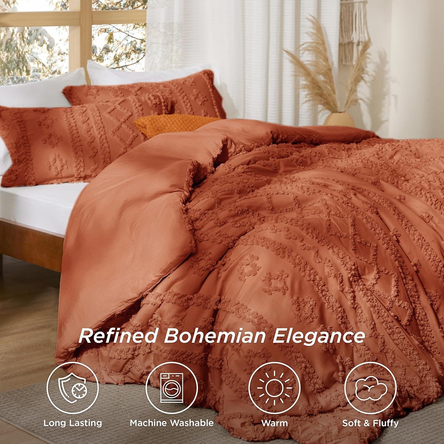 Tufted Boho Comforter Set Queen Size