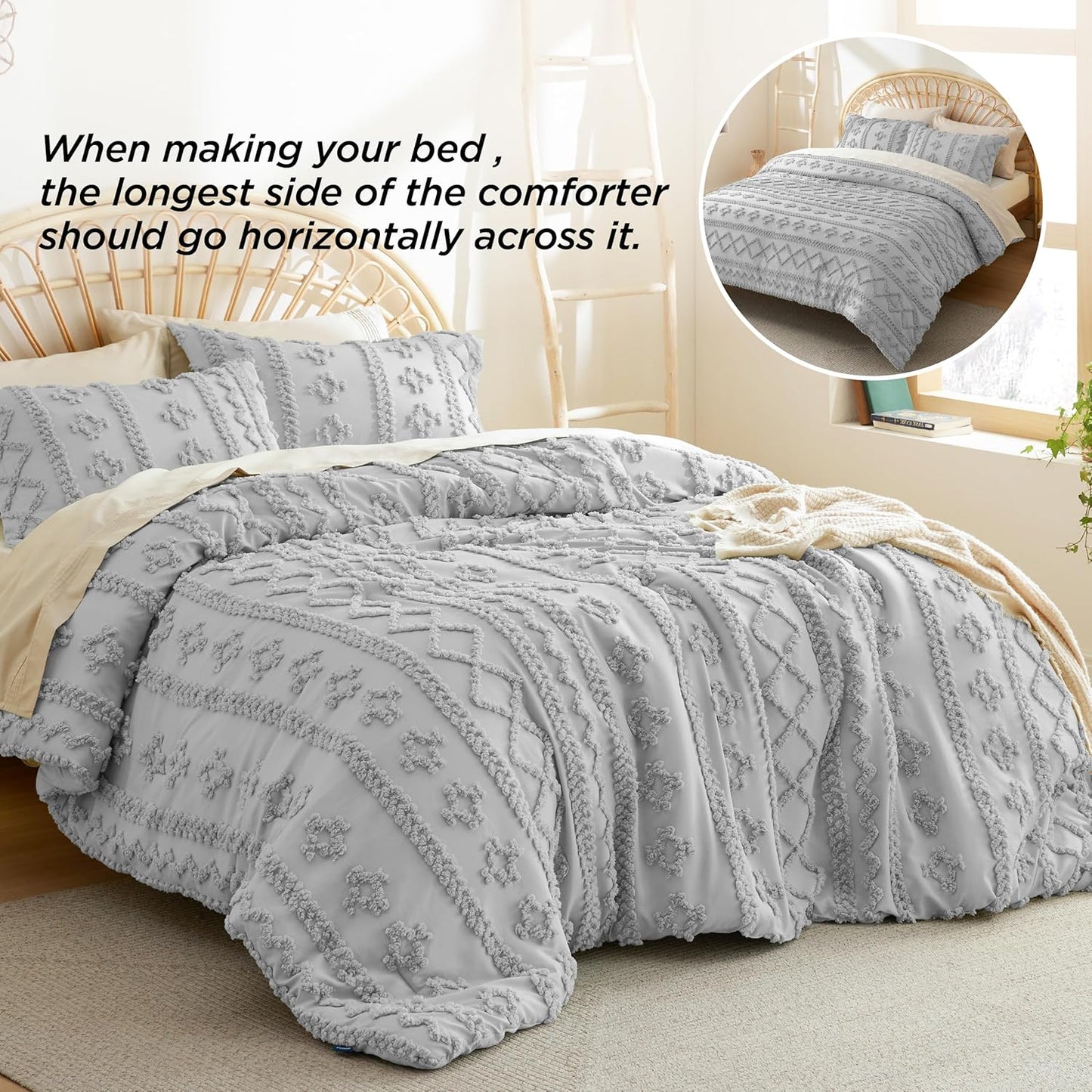 Tufted Boho Comforter Set Queen Size