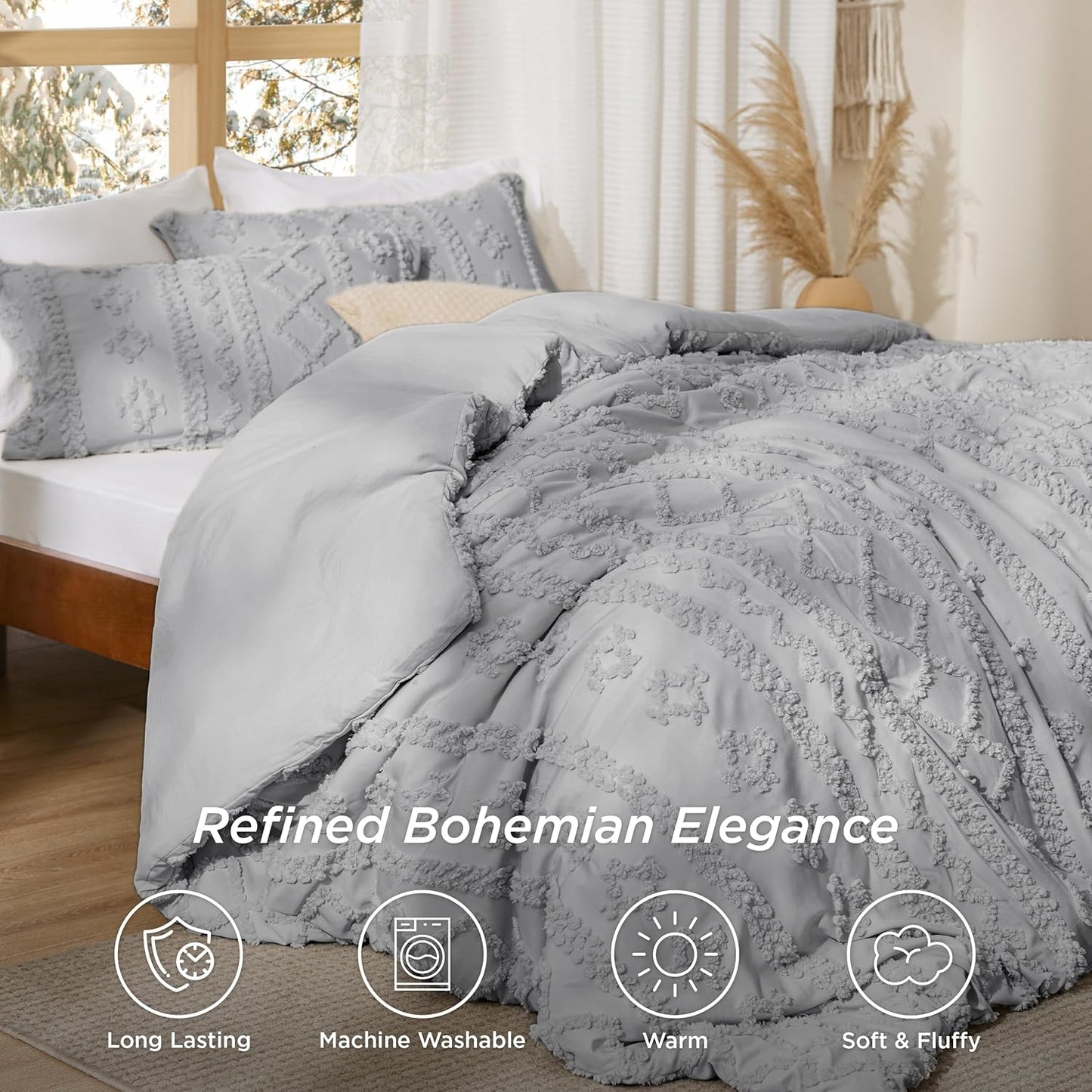 Tufted Boho Comforter Set Queen Size