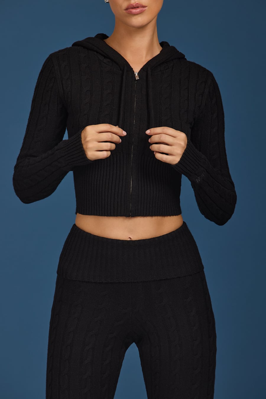 Cable-Knit Zip-Up Hoodie