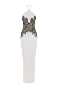 Satin and lace corset maxi dress