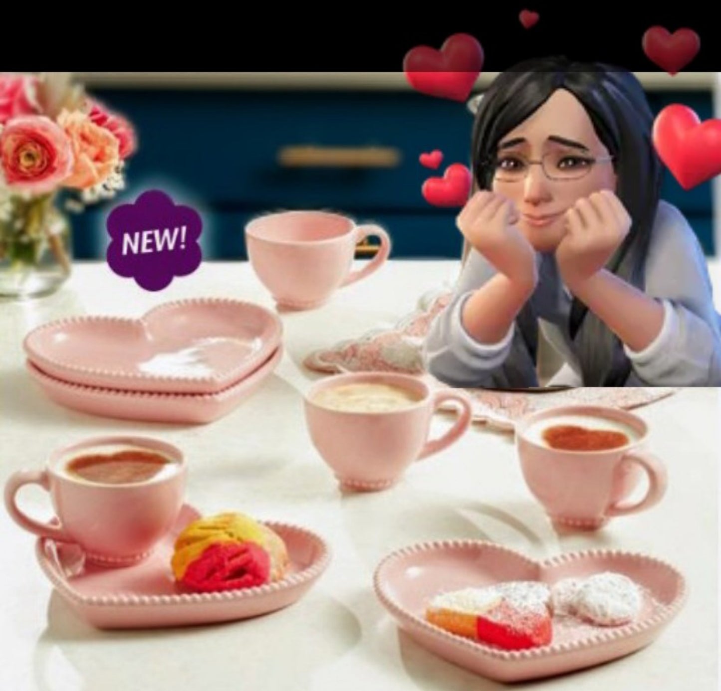 (4) Marbella Petite Coffee Mugs & (4) Heart Appetizer Plates.