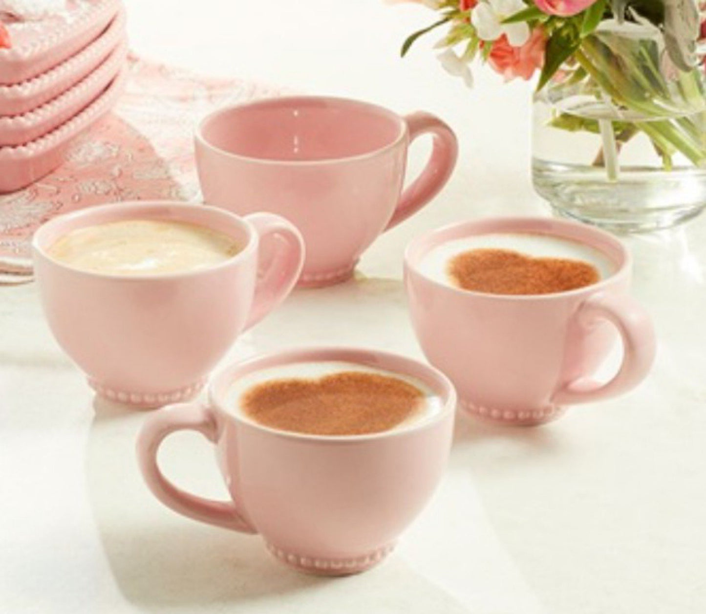 (4) Marbella Petite Coffee Mugs & (4) Heart Appetizer Plates.