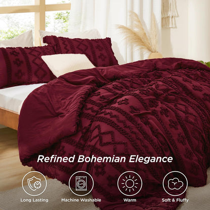 Tufted Boho Comforter Set Queen Size