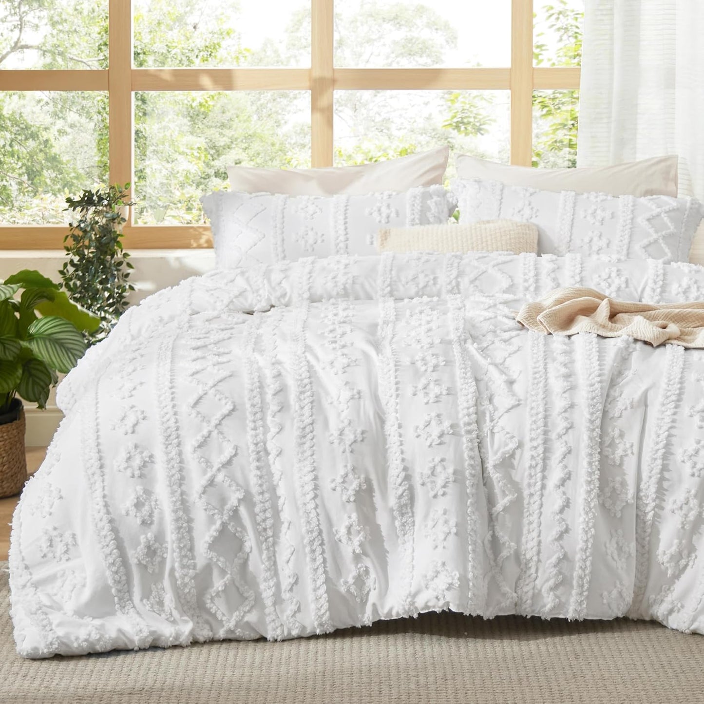 Tufted Boho Comforter Set Queen Size