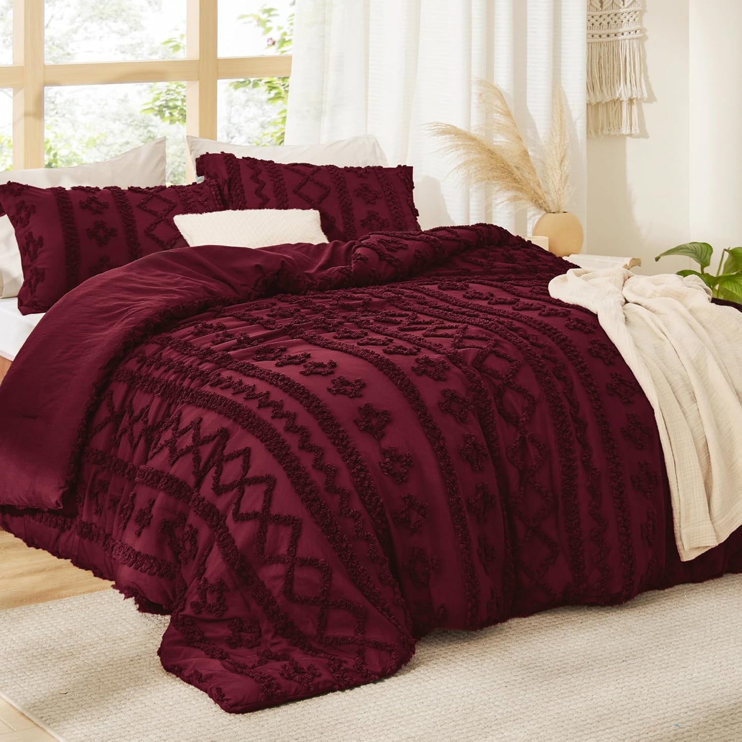 Tufted Boho Comforter Set Queen Size