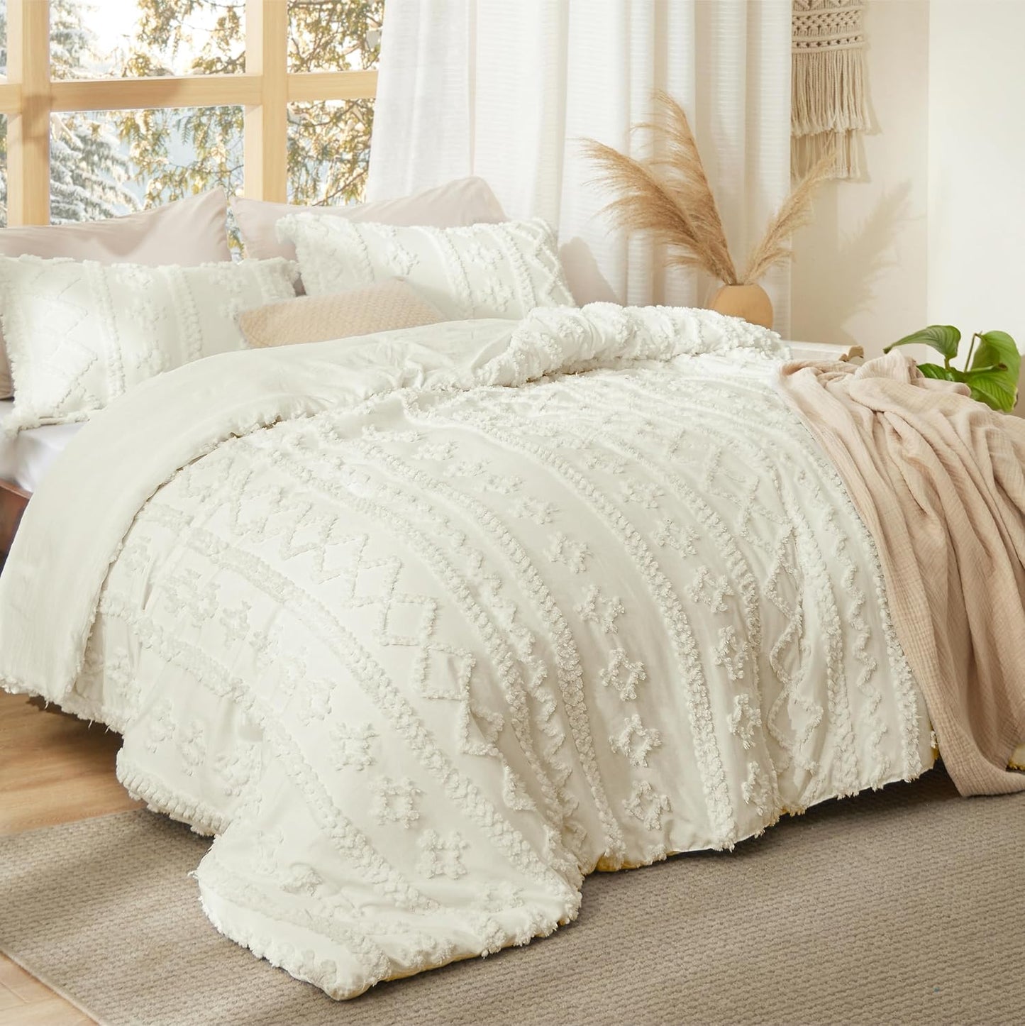 Tufted Boho Comforter Set Queen Size
