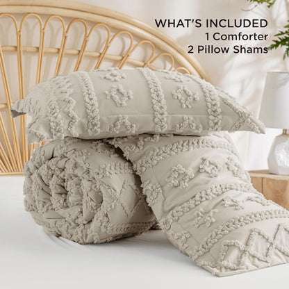 Tufted Boho Comforter Set Queen Size