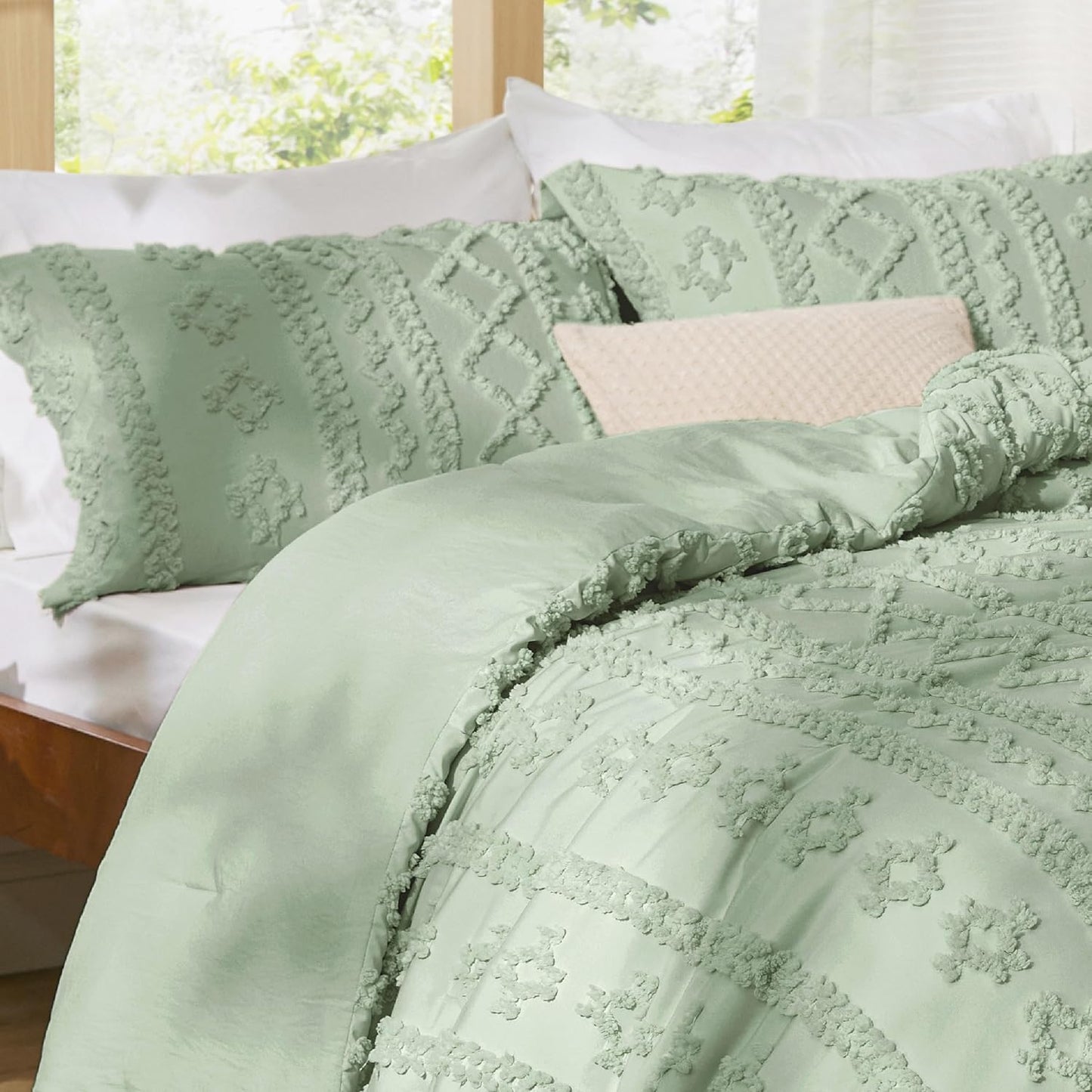 Tufted Boho Comforter Set Queen Size