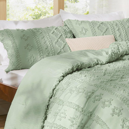 Tufted Boho Comforter Set Queen Size