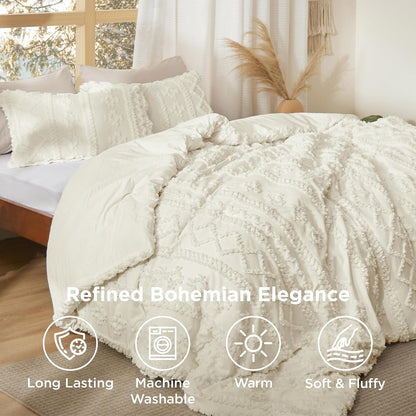 Tufted Boho Comforter Set Queen Size