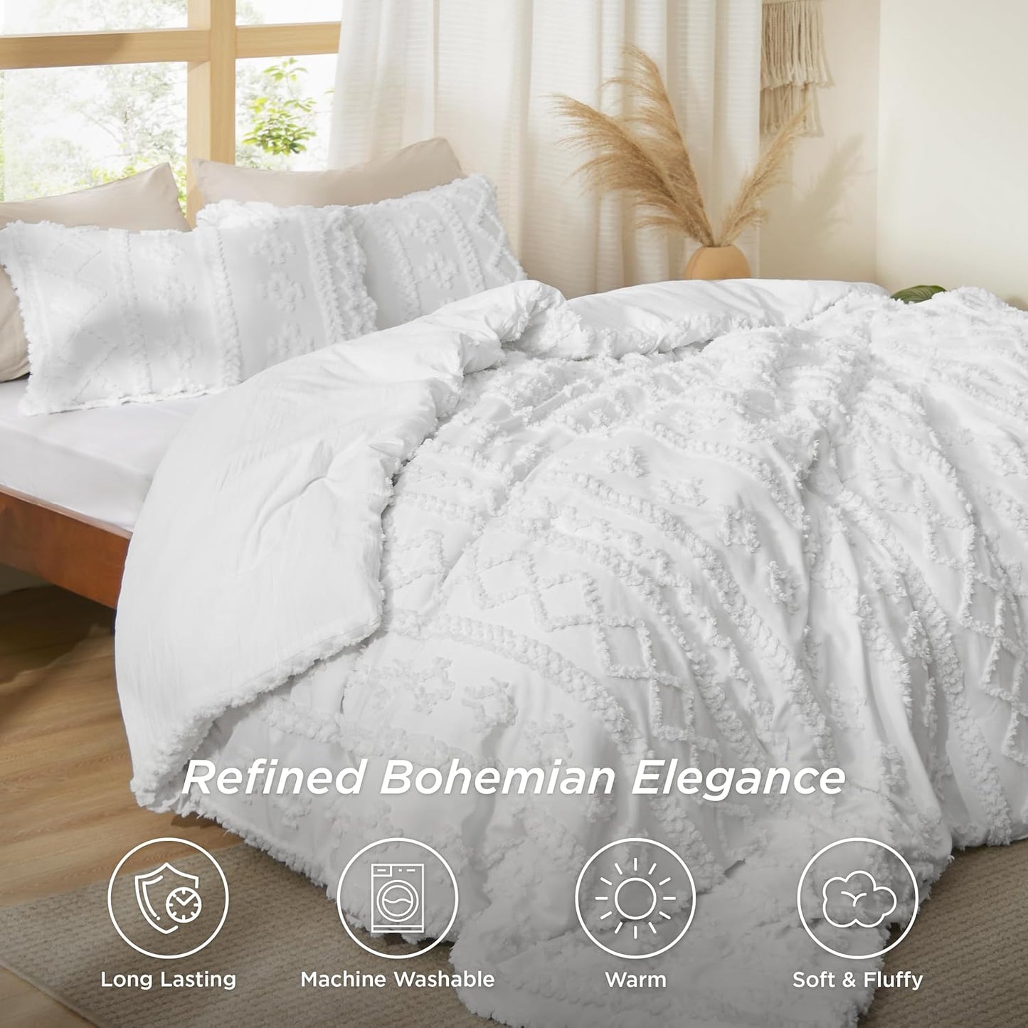 Tufted Boho Comforter Set Queen Size