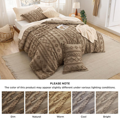 Tufted Boho Comforter Set Queen Size