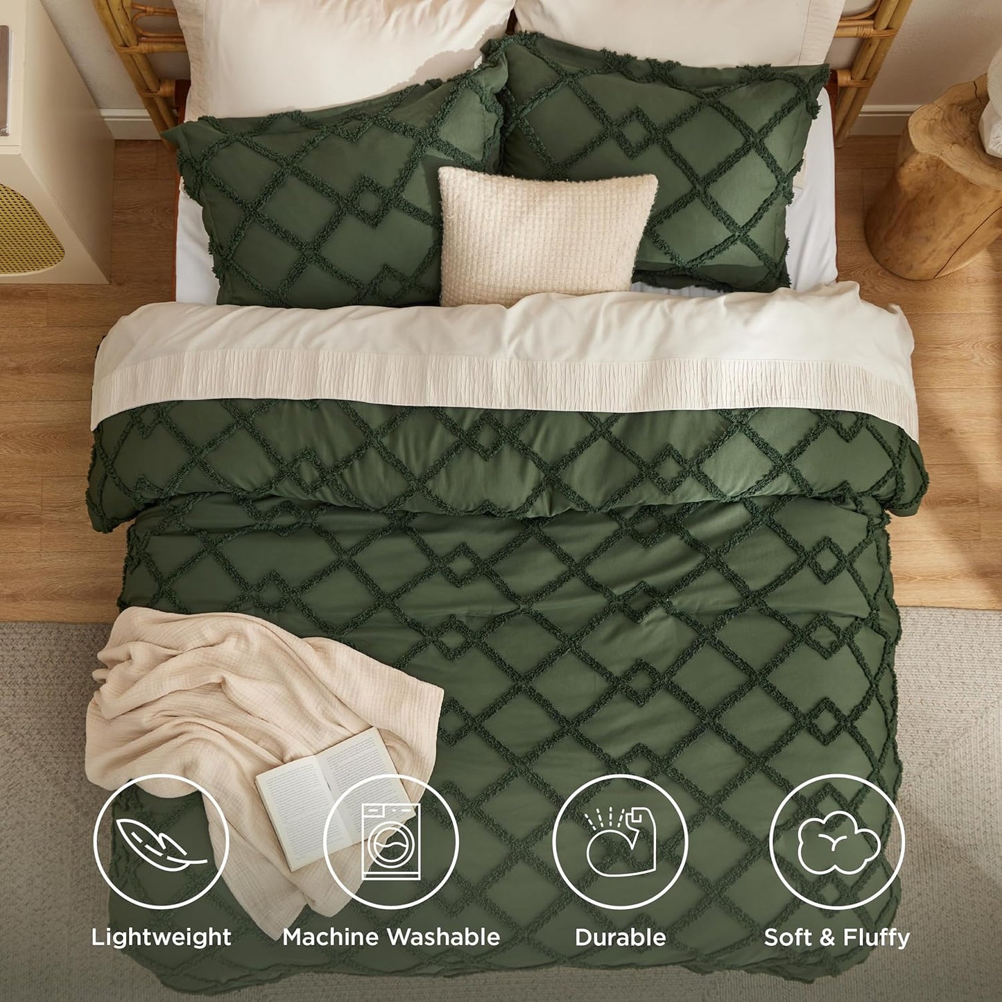 Tufted Boho Comforter Set Queen Size