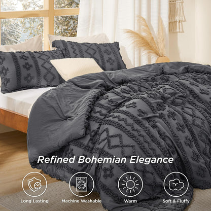 Tufted Boho Comforter Set Queen Size