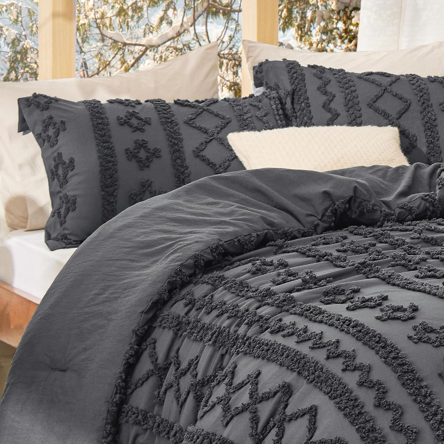 Tufted Boho Comforter Set Queen Size