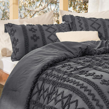 Tufted Boho Comforter Set Queen Size