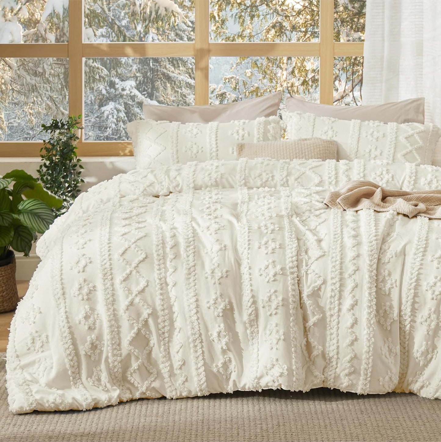 Tufted Boho Comforter Set Queen Size