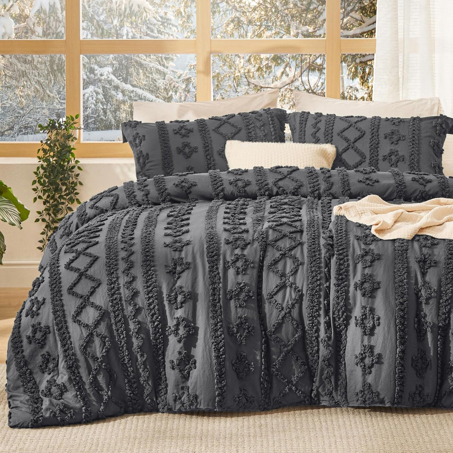 Tufted Boho Comforter Set Queen Size