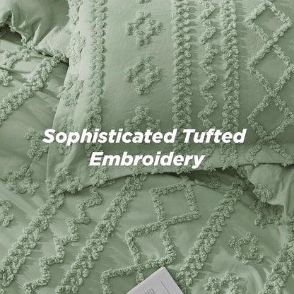 Tufted Boho Comforter Set Queen Size