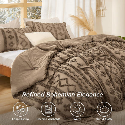 Tufted Boho Comforter Set Queen Size