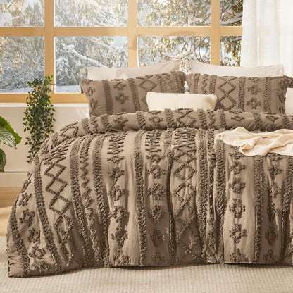 Tufted Boho Comforter Set Queen Size