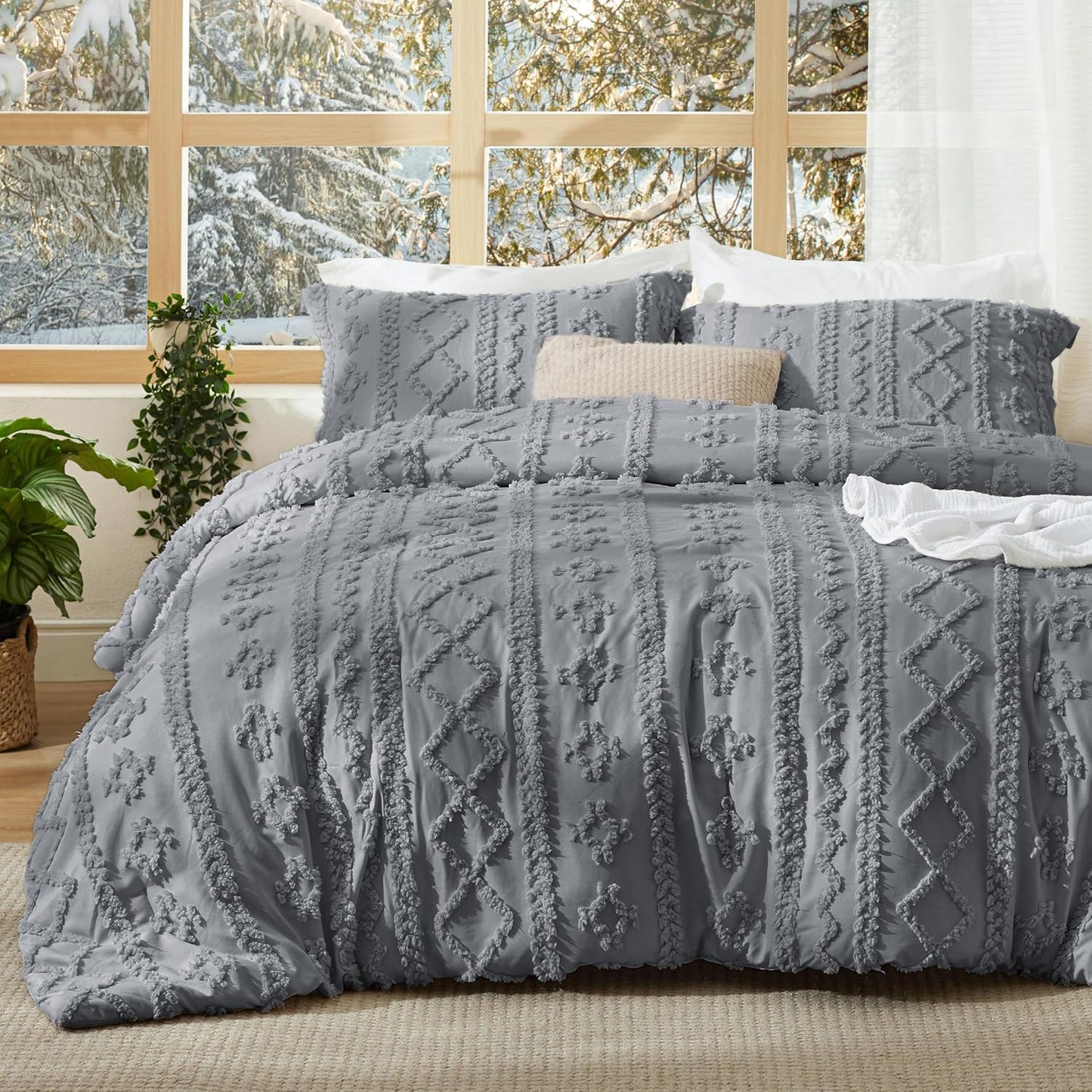 Tufted Boho Comforter Set Queen Size