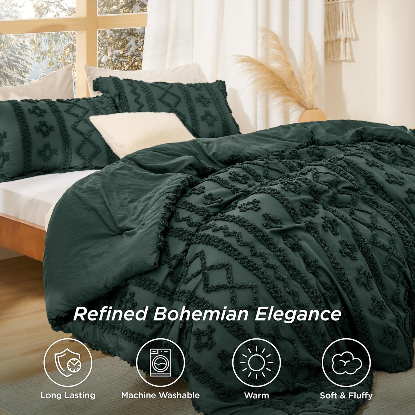 Tufted Boho Comforter Set Queen Size