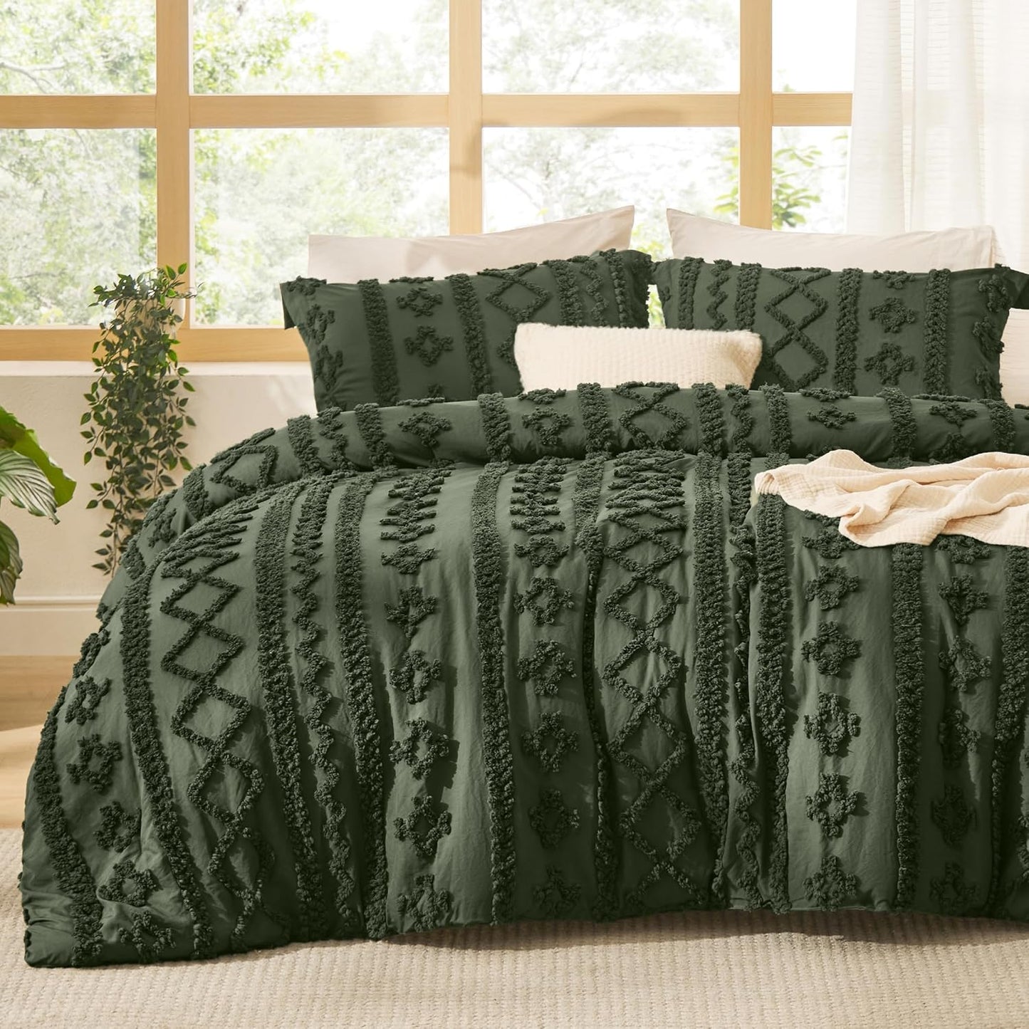 Tufted Boho Comforter Set Queen Size