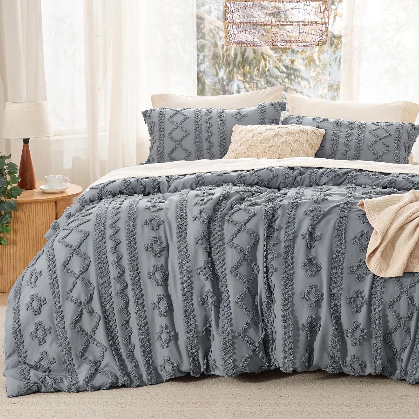 Tufted Boho Comforter Set Queen Size