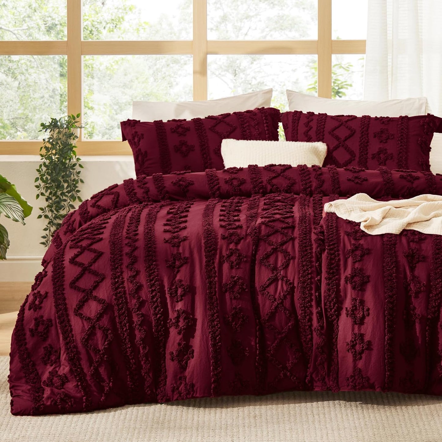 Tufted Boho Comforter Set Queen Size