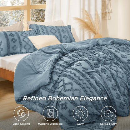 Tufted Boho Comforter Set Queen Size
