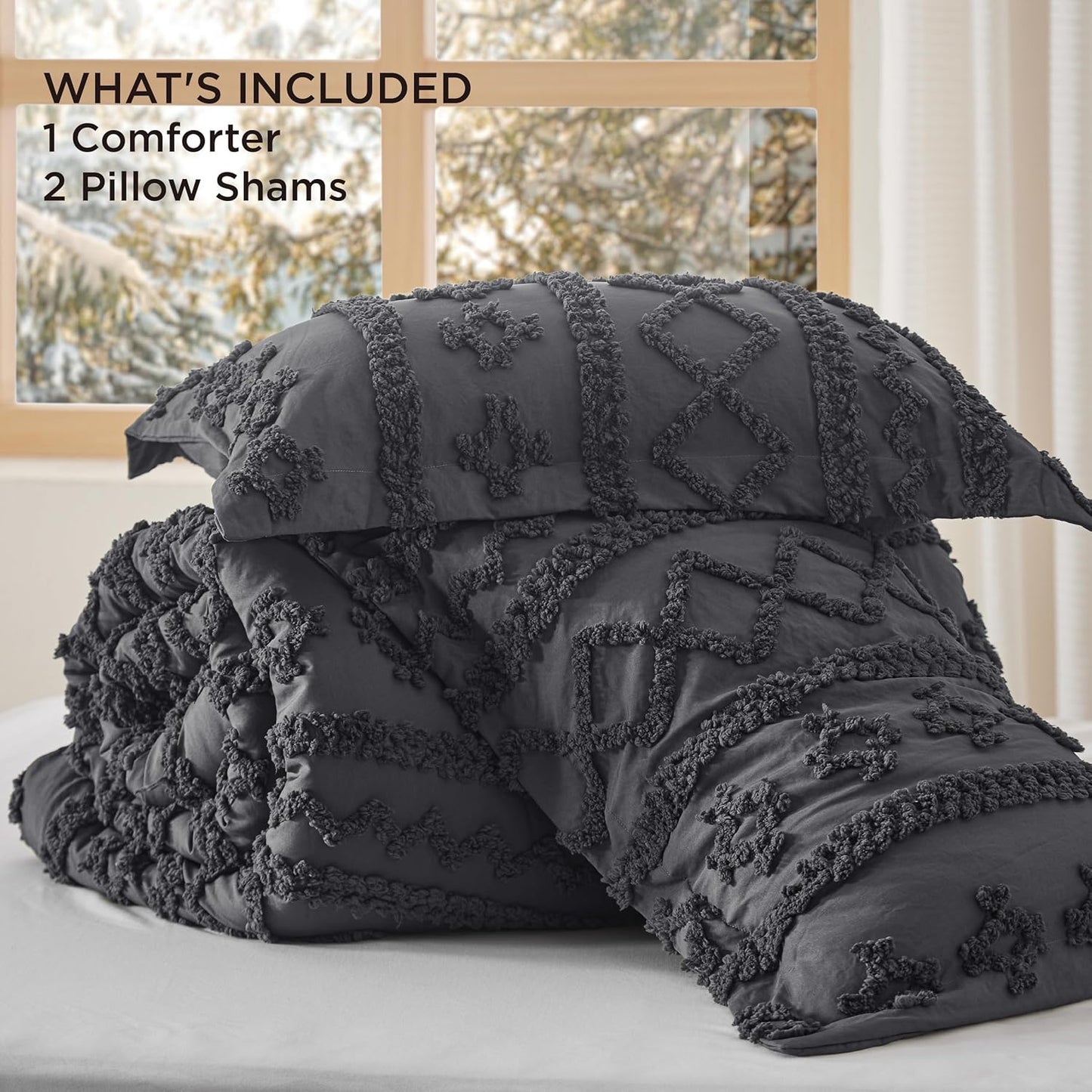 Tufted Boho Comforter Set Queen Size
