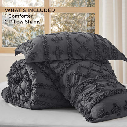 Tufted Boho Comforter Set Queen Size